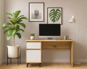 Skandynawskie biurko z szafką dąb artisan + biały A7-S00