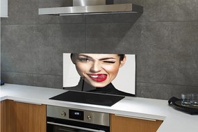 Szklany Panel Kobieta czerwone usta