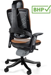 Fotel ergonomiczny Wau 2, zgodny z normą BHP, skóra naturalna i czarny stelaż