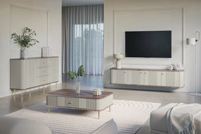 Szafka RTV wisząca Vesper 4D 187 cm - kaszmir / orzech / złote uchwyty