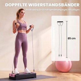 SPORTNOW Deska do stepu regulowana Fitness Aerobic Stepper 2 poziomy (11/16 cm) 2 taśmy oporowe, mata antypoślizgowa Różowy | Aosom PL