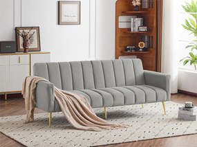 Kanapa 3-osobowa rozkładana clic-clac z tkaniny welurowej - Szara