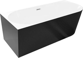 Mexen Silo wanna wolnostojąca narożna lewa ryflowana 170 x 80 cm, biała/czarna, przelew chrom - 52891708075L-01