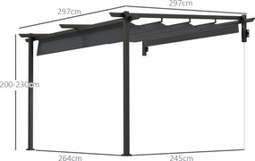 Outsunny Pawilon pergola 3x3 m montaż ścienny z regulowanym dachem wiatroodporna do ogrodu i tarasu ciemnoszary | Aosom PL