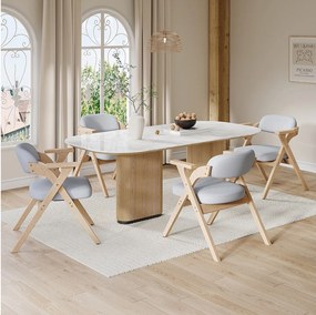 Zestaw 4 składanych krzeseł do jadalni z ramą z litego drewna i lnianą poduszką – szare