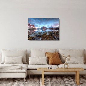 Obraz na szkle - Wschód słońca nad Reine (70x50 cm)