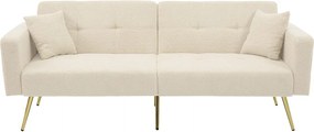 Sofa 2-osobowa z funkcją spania typu „klik-klak” w tkaninie Sherpa – 175 x 64 x 72 cm – Złote nogi – Beżowa