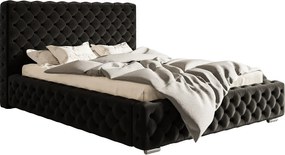 Łóżko pikowane 160x200 cm Adonis - pojemnik i stelaż metalowy, tkanina aksamitna - czarny (Amor Velvet 4322)