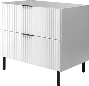 Szafka pod umywalkę, biały + czarny uchwyt, 80 x 77 x 46 cm, nogi czarne + Blat