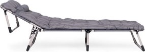 Składany leżak ogrodowy z poduszką i zagłówkiem Marbella, szary