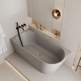 Wanna wolnostojąca narożna WALL White Glow / Matt lewa z konglomeratu biała błyszcząca/matowa 160 x 75 cm z przelewem typu SLIM : Kolor wanny - Szary matowy