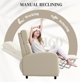 HOMCOM Fotel Relaksacyjny Telewizyjny, Wysuwany Podnóżek, Regulacja do 160°, 64 x 86 x 102 cm, Kremowy