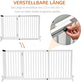 PawHut Bramka Zabezpieczająca Drewniana do Drzwi Bariera dla Psów Biała Sosnowa Konfigurowalna 113-166x36x71cm | Aosom PL