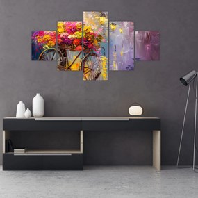 Obraz - Koło z kwiatami (125x70 cm)
