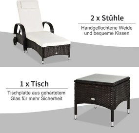 Outsunny leżak ogrodowy leżak 3-częściowy zestaw mebli ogrodowych technorattan brązowy