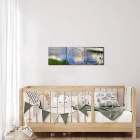 Obraz - Malownicza wioska (z zegarem) (90x30 cm)