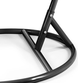 Czarne wiszące krzesło KOKON ze stojakiem, szara poduszka