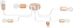 Żyrandol Loft Timbo, Stal/Drewno - 6 Źródło - L.85 X H.16.5 Cm - Biały/Naturalne Drewno