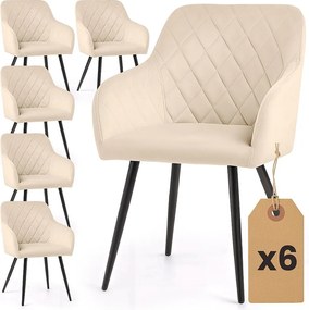 6x Welurowe krzesło tapicerowane pikowane w romby Beżowe VELTO Czarne nogi