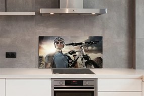 Panel szklany do Kuchni Rowerzysta na tle Chmur