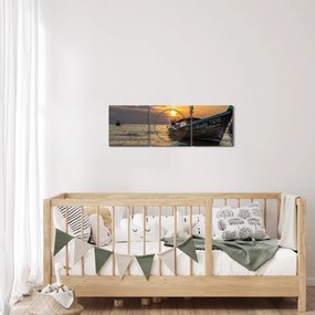Obraz statku na brzegu (z zegarem) (90x30 cm)