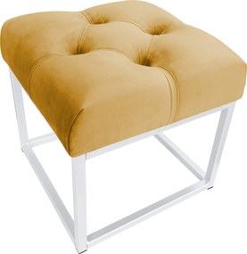 Pufa CHESTERFIELD tkanina Welur loft ławka podnóżek metal : Kolor Stelaża - Biały, Kolor tkaniny - VELVET - MG15, Typ tkaniny - Velvet