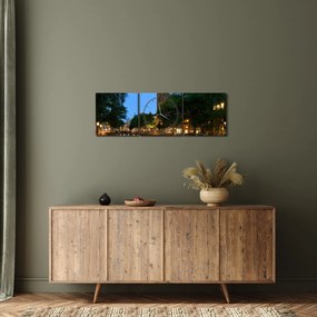 Obraz nocnego historycznego miasta (z zegarem) (90x30 cm)