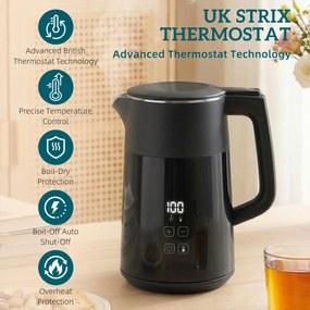 HOMCOM Elektryczny czajnik, 1,7 l, szybkie gotowanie, 2200 W, z wyświetlaczem LED, funkcją podtrzymywania ciepła, zabezpieczeniem przed suchobiegiem, bez PTFE | Aosom PL