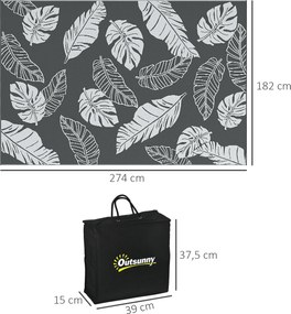 Outsunny Zewnętrzny dywan z możliwością odwrócenia, wodoszczelny, Wzór liść, 182x274cm, Szary/Biały
