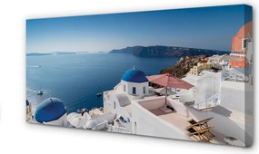 Obraz drukowany na płótnie Greckie Budynki nad Zatoką