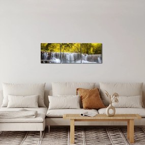Obraz - Wodospad w jasnych kolorach (z zegarem) (90x30 cm)