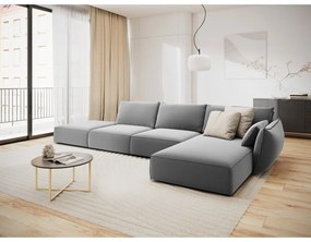 Jasnoszary aksamitny narożnik (prawostronny/z szezlongiem) Vanda – Mazzini Sofas