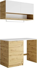 Zestaw mebli do pralni do zabudowy pralki z blatem - szer. 122 cm - Biały i naturalny jasny - NATAJI