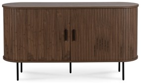 Komoda do Salonu Rozsuwana TRISH 140 cm Orzech Dwudrzwiowa Ryflowana Nowoczesna