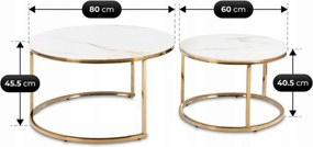 Zestaw Stolików Kawowych MILANO 60 cm/80 cm Biały Marmur/Złoty Glamour