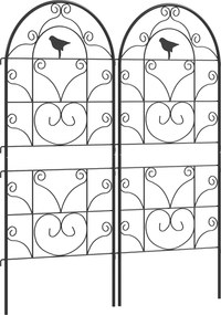 Metalowe Kratki na Róże 2 szt. Outsunny Zestaw, Odporny na Rdzę, dla Roślin Pnących z Motywem Ptaków 50x120 cm, Czarny