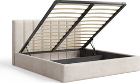 BESILIO Łóżko tapicerowane z pojemnikiem 200x200 Nuvia - Łóżko slim, miękkie wezgłowie, stelaż metalowy- Szary