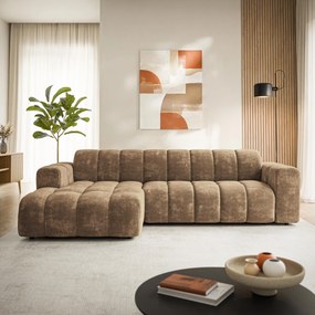 Masseno Narożnik SETIA Lewostronny, L-Kształtny, Nowoczesna Sofa narożna, Tkanina Szenilowa - Beżowy, LUMO 30