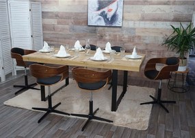 Krzesło do jadalni MCW-H46 (zestaw 6 sztuk),  wygląd orzecha włoskiego, sztuczna skóra czarna