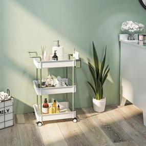 HOMCOM Wózek Kuchenny na Kółkach 3 Półki Koszyk Biały z Uchwytem | Aosom PL