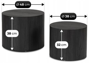 Zestaw Stolików Kawowych LEILA 38 cm/48 cm Czarny Loft
