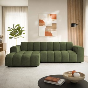 Masseno Narożnik SETIA Lewostronny L-Kształtny, Nowoczesna Sofa narożna, Tkanina Strukturalna - Oliwkowy, ARAGON 39