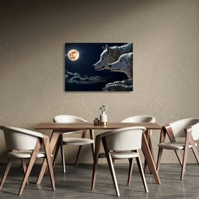 Obraz na szkle - wilki wyjące do księżyca (70x50 cm)