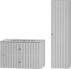 Biały Zestaw Łazienkowy 80cm Szafka z Umywalką Słupek Ryflowane Fronty Aqua