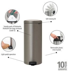 Szary stalowy kosz na śmieci z pedałem 30 l NewIcon – Brabantia