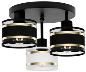 Lampa sufitowa czarna trzypunktowa z czarno-białymi abażurami T-3030SC