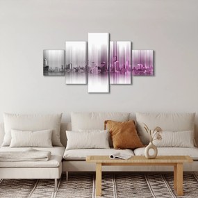Obraz - Panorama miasta, różowo-  szara (125x70 cm)