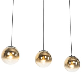 Lampa wisząca w stylu art deco czarna ze złotym szkłem, owalna, 3-światłowa - Pallon ArtDeco Oswietlenie wewnetrzne