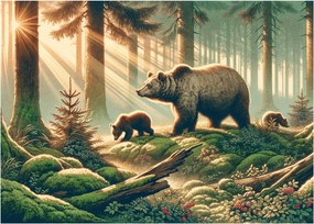 Obraz na szkle - Niedźwiedzie w lesie (70x50 cm)