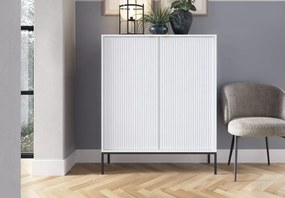 Cubero komoda wysoka 2-drzwiowa 140 cm nowoczesna z ryflowanymi frontami i metalowymi nogami